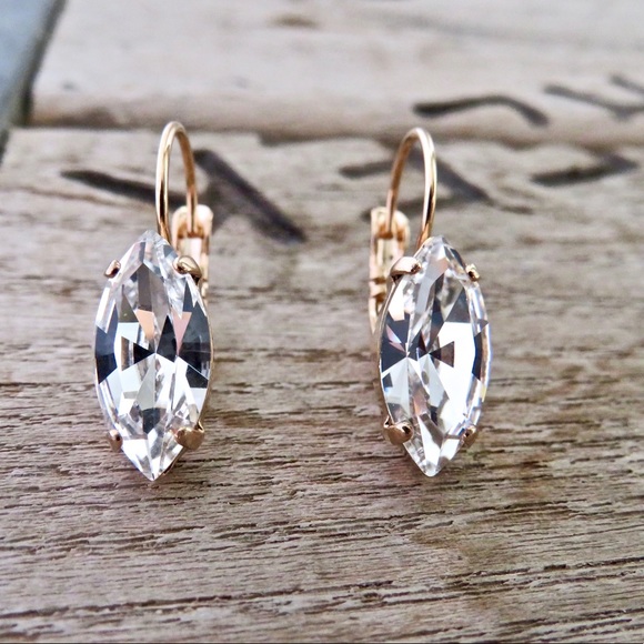 Marquise/navette cut handset with Swarovski crystals earrings - Nickel free - Picture 1 of 3